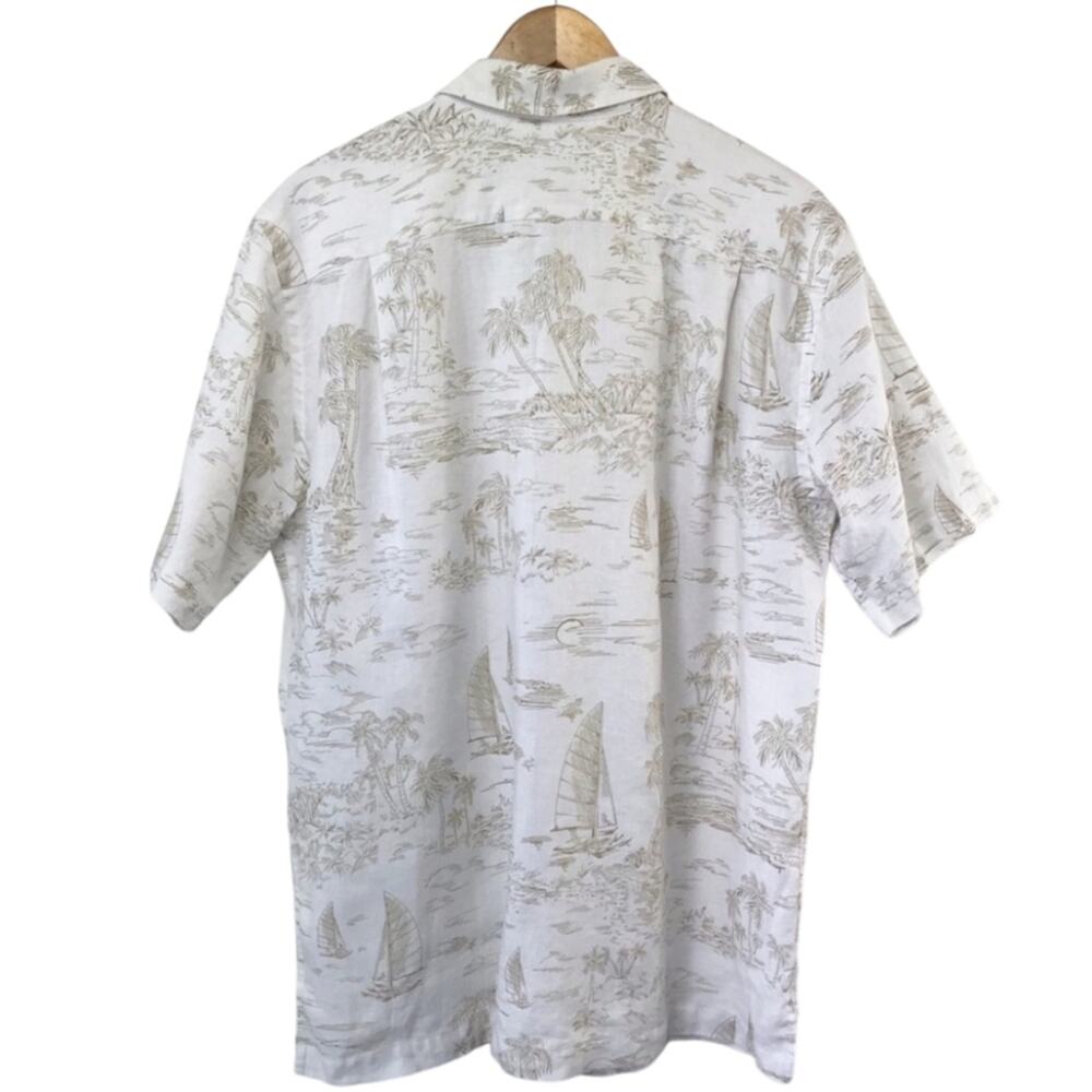 Land’s End Hawaiian 100% Linen Button Up Short Sleeve Shirt Medium - Picture 8 of 8